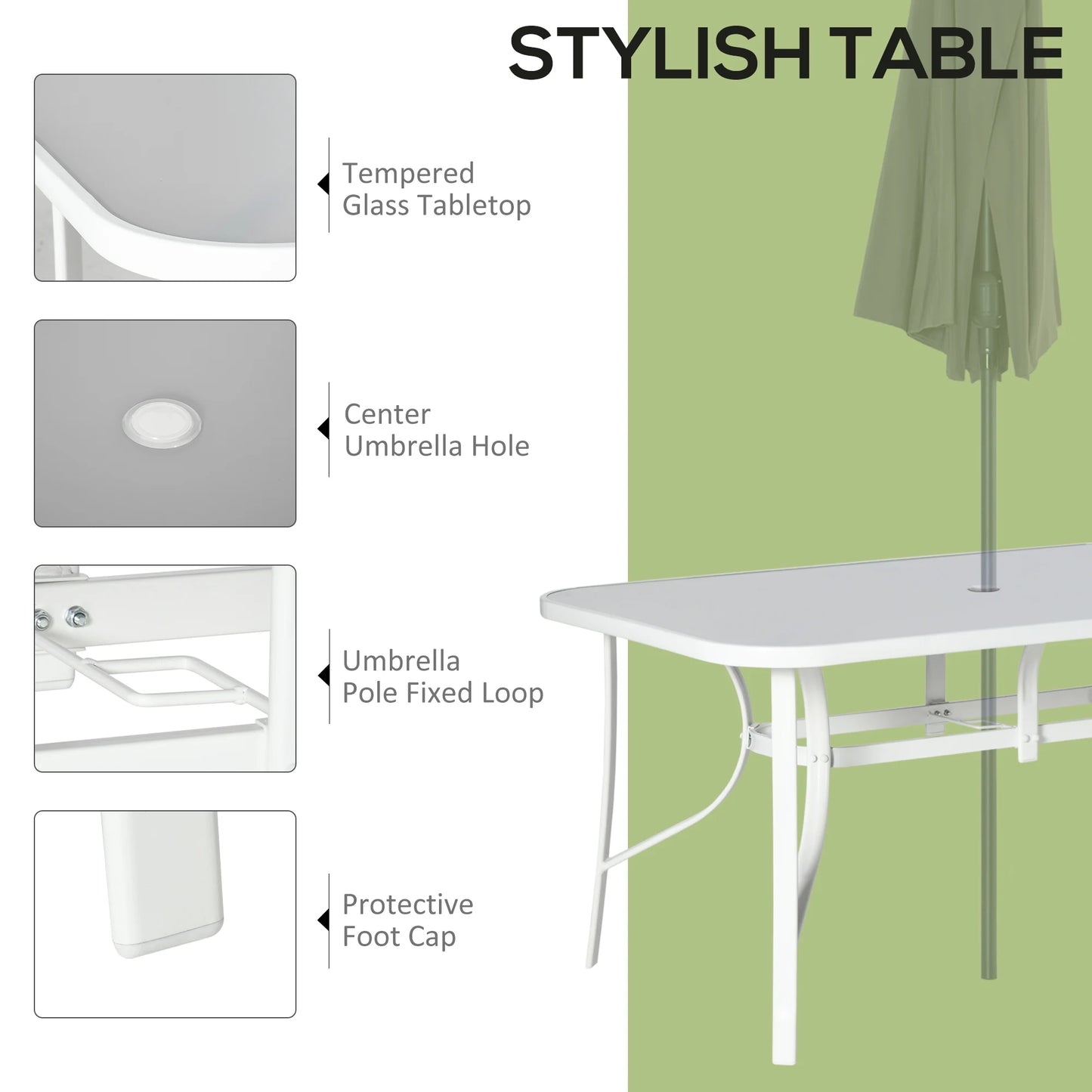 7-Piece Outdoor Dining Set with Table and Chairs, 6-Seater Furniture Featuring Parasol Hole