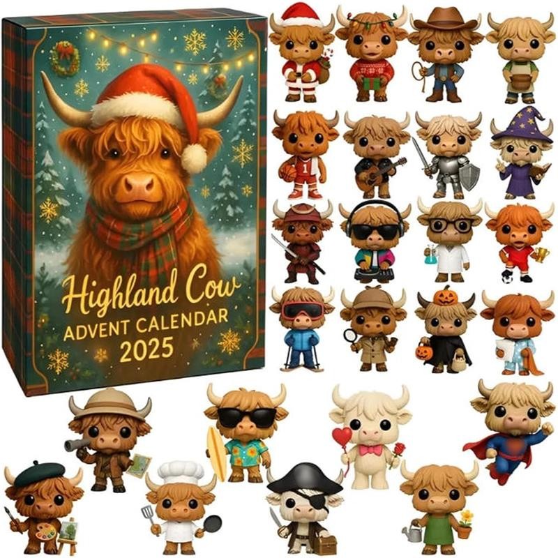 3D Stereoscopic Highland Cow Advent Calendar 2025, 24-Day Surprise Christmas Advent Countdown