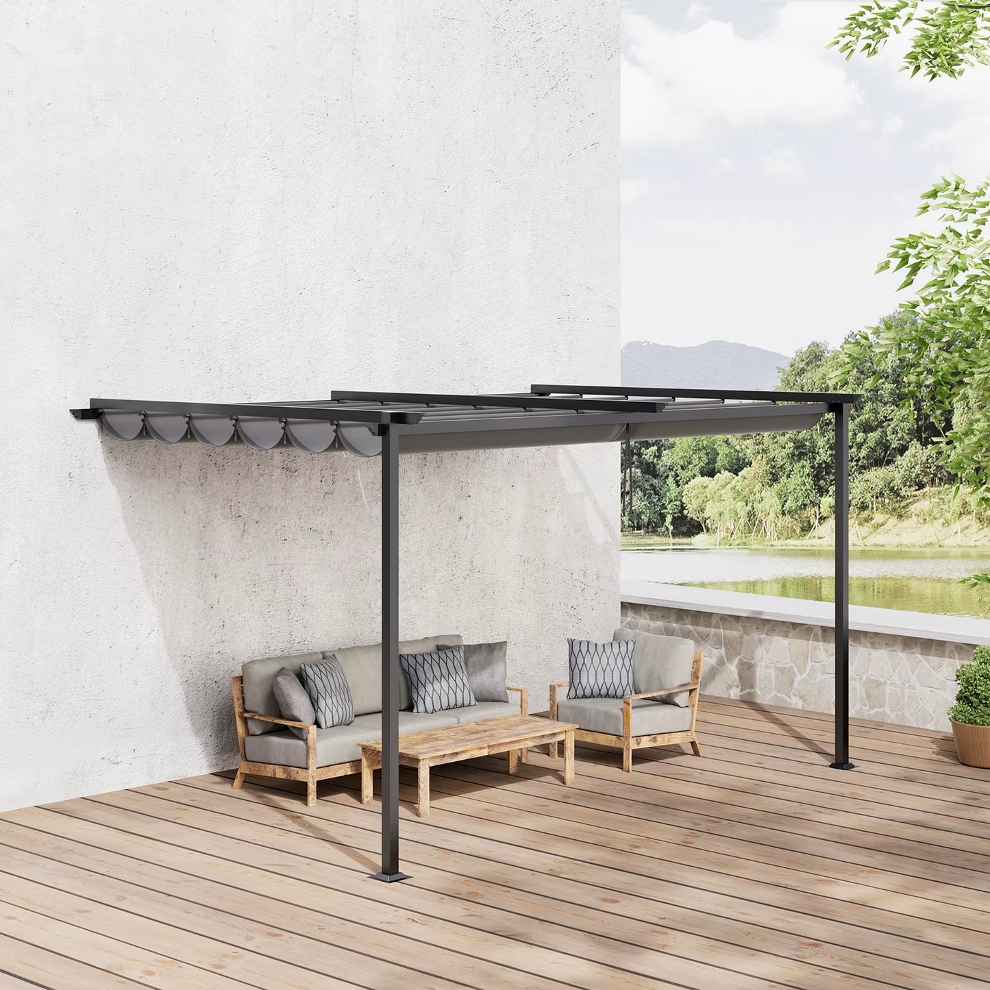 Outdoor Lean to Pergola with Canopy, 10 X 10FT & 10 X 13FT