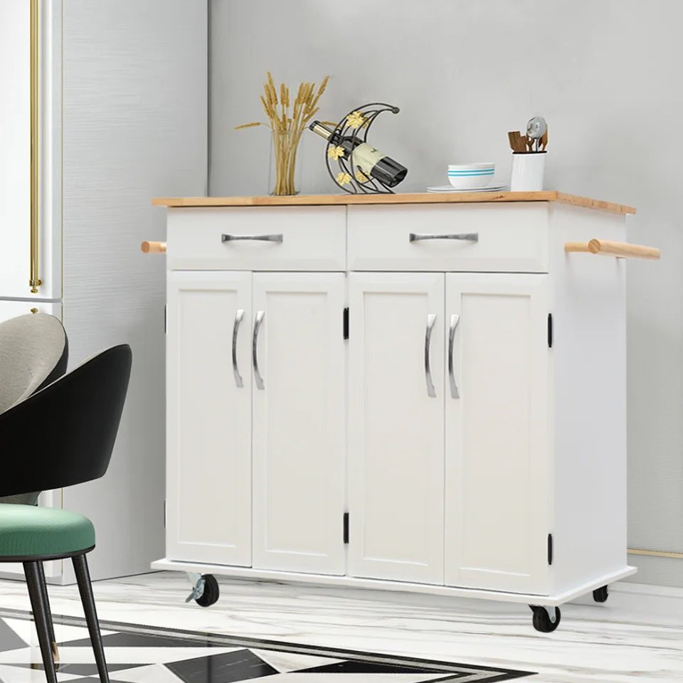 2 Drawers Kitchen Mobile Trolley Storage Cabinet,White