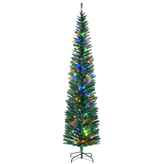 7.5ft Pencil Christmas Tree with Colorful Lights & Steel Base