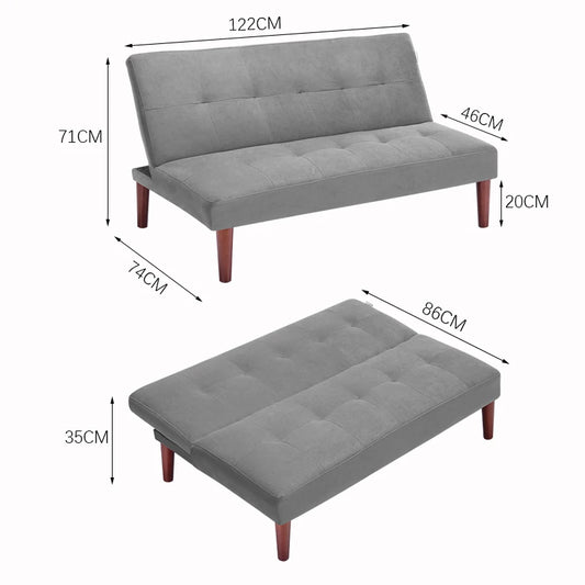 Small Modern 2-Seater Padded Convertible Sofa Bed with Wooden Legs for Study and Living Room, 122Cm W X 86Cm D X 35Cm H