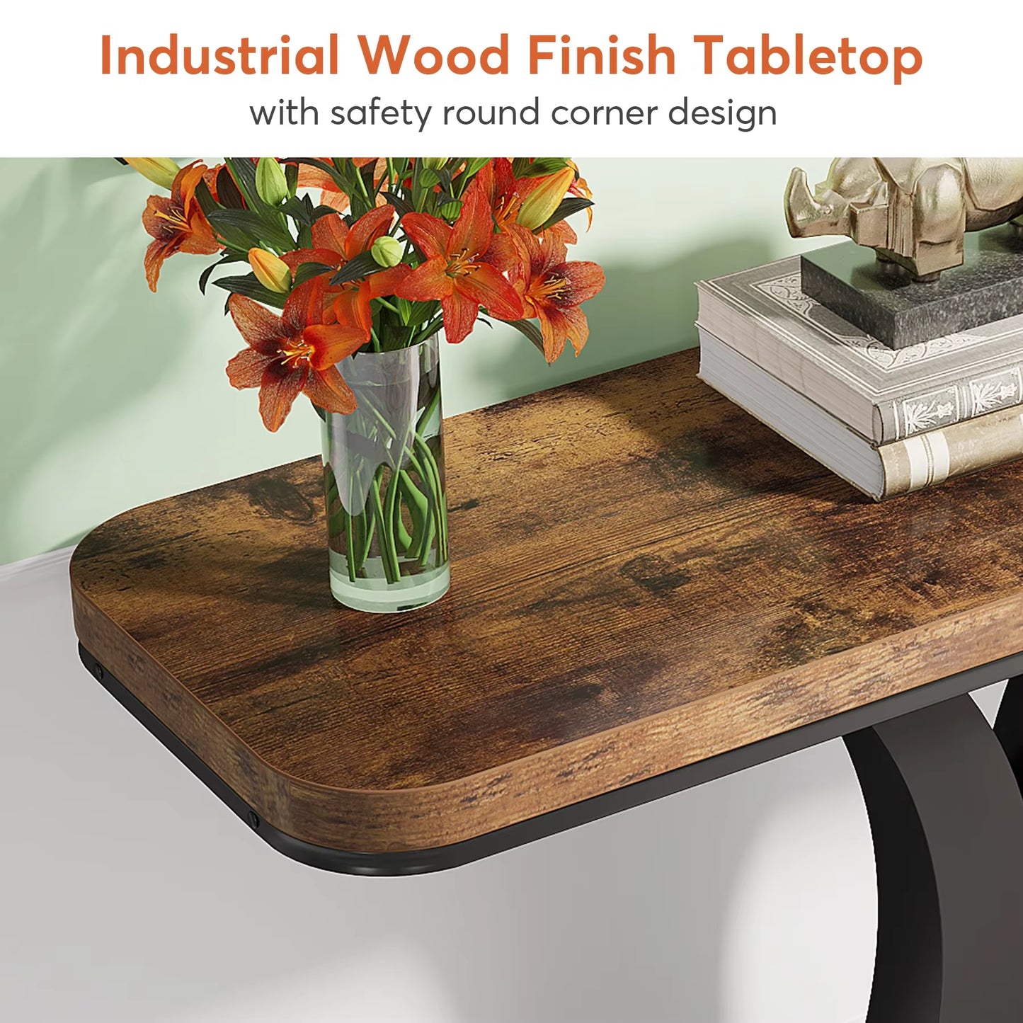 Industrial Console Table, 40 Inch Narrow Entryway Foyer Table with Geometric Base, Rustic Hallway Accent Table