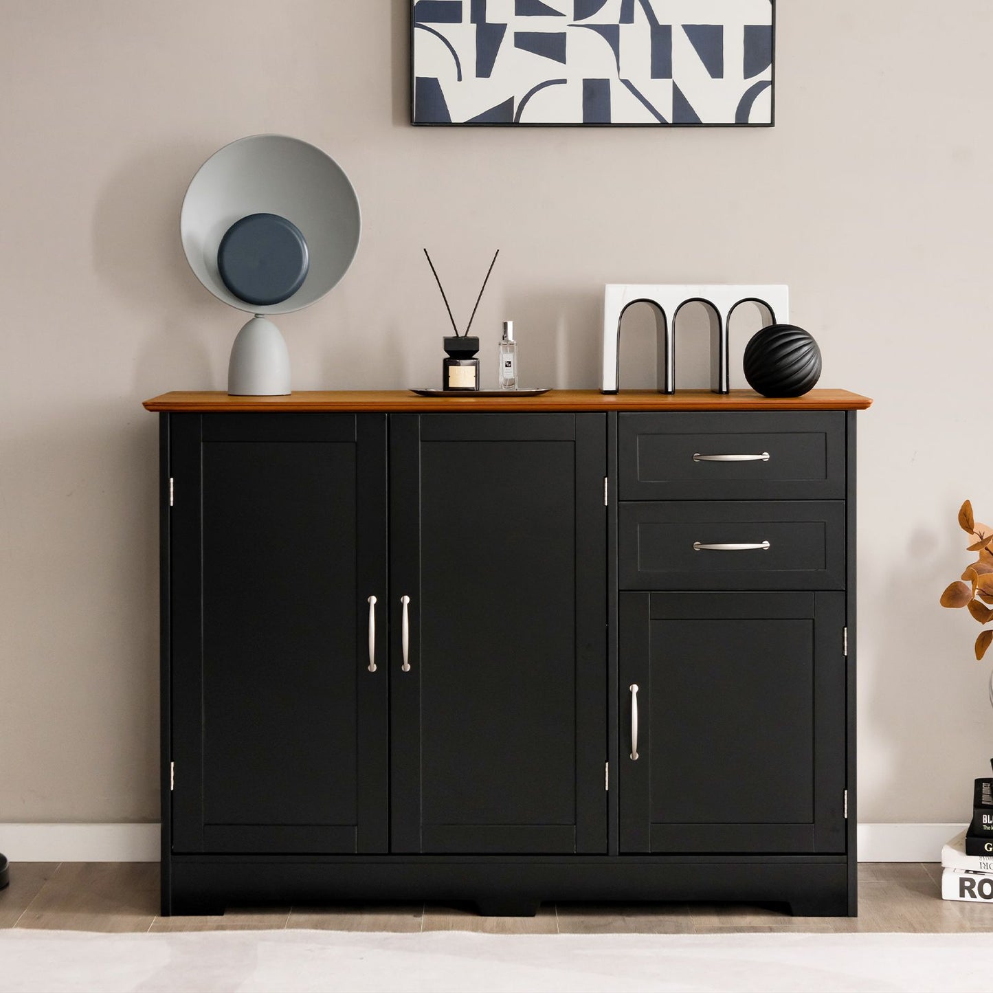 Modern Kitchen Storage Sideboard Cabinet with Adjustable Shelf and Drawers