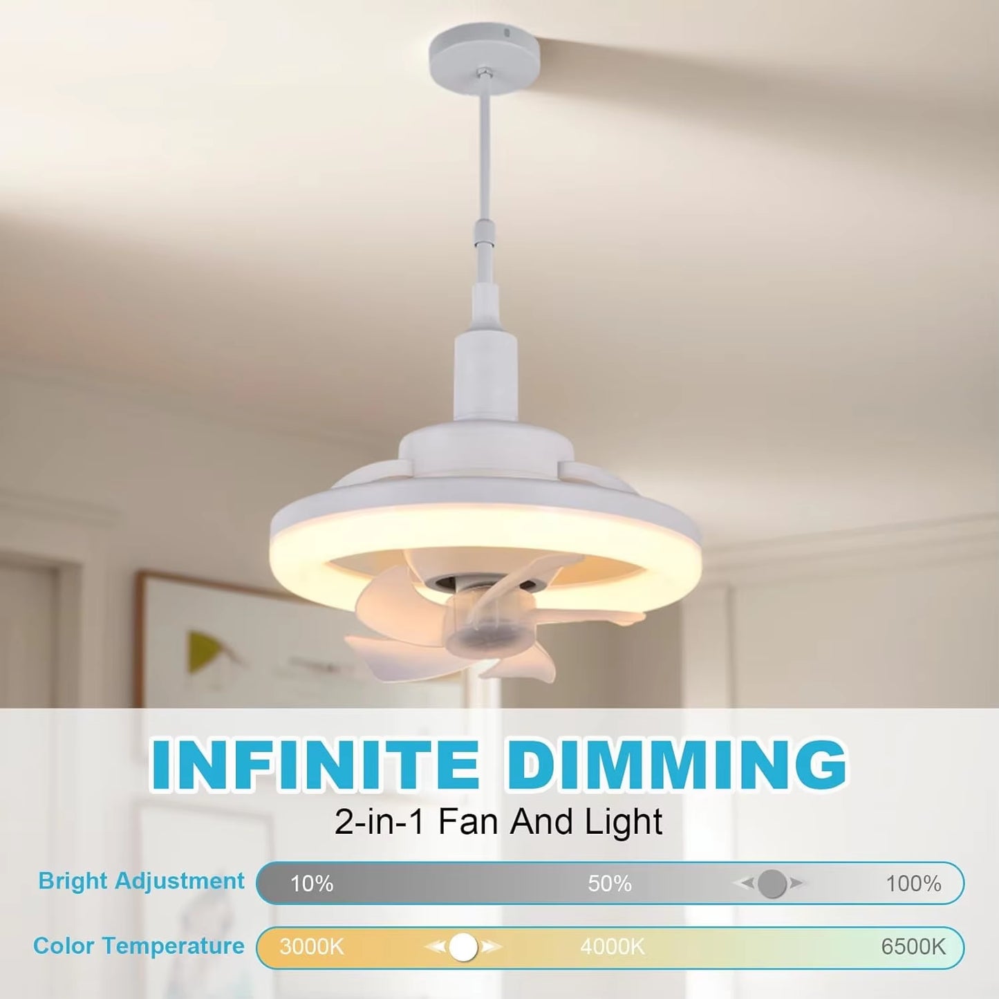 48W Ceiling Fan with Lights and Remote, LED Fan Light Dimmable, 3 Speeds 2 Colors LED Low Profile Energy-Efficient Ideal Bedroom
