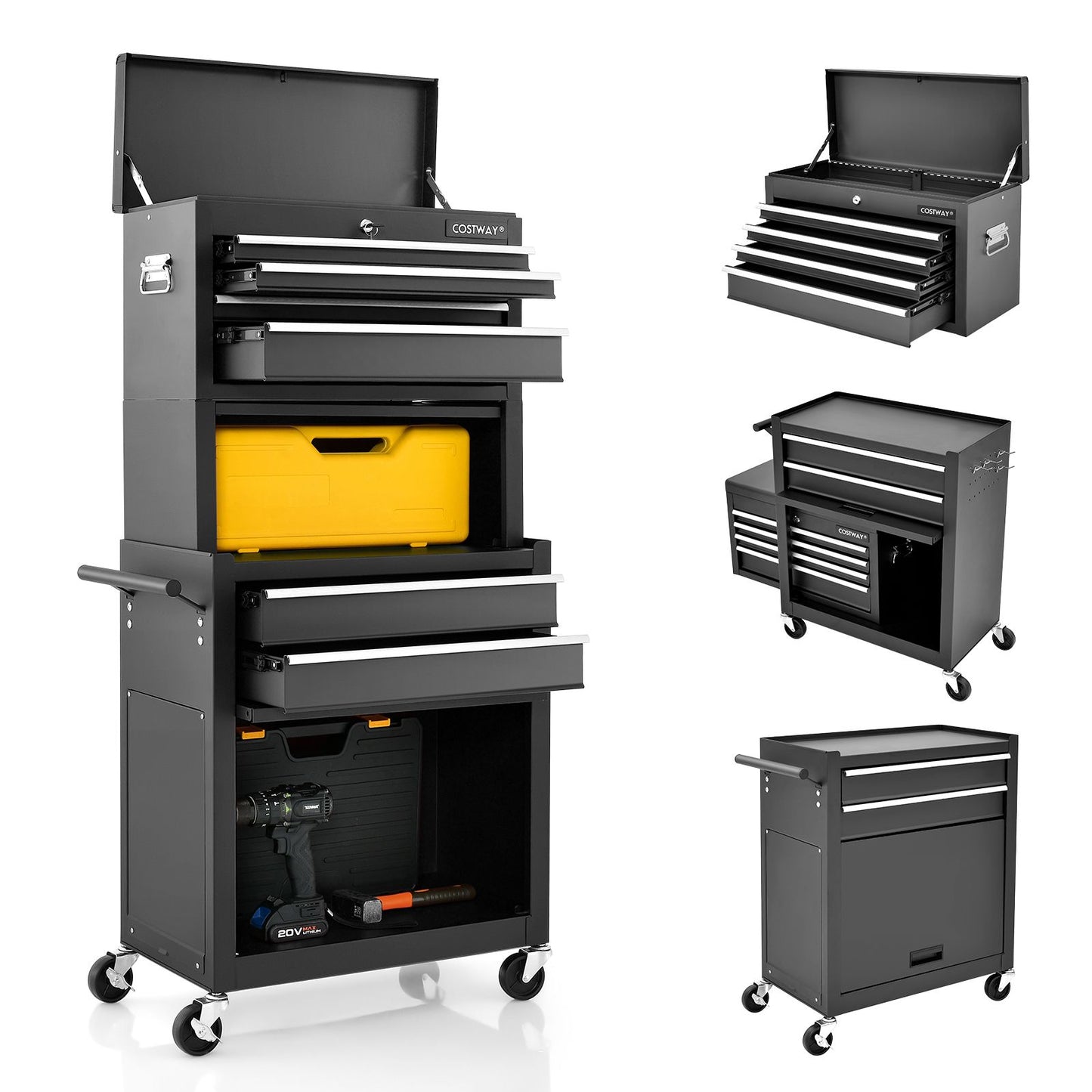 Lockable Tool Storage Cabinet with Handle, Drawers, Wheels and EVA Liner