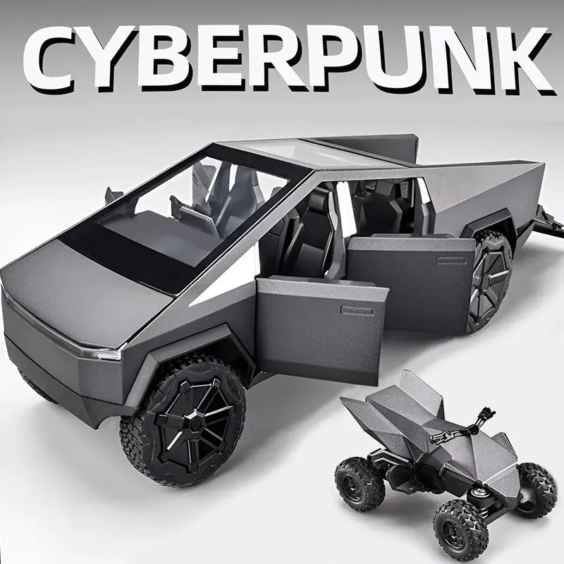 1:24 Scale Silver Cybertruck Model - Diecast Metal Pickup with Sound & Light Features for Kids 3+