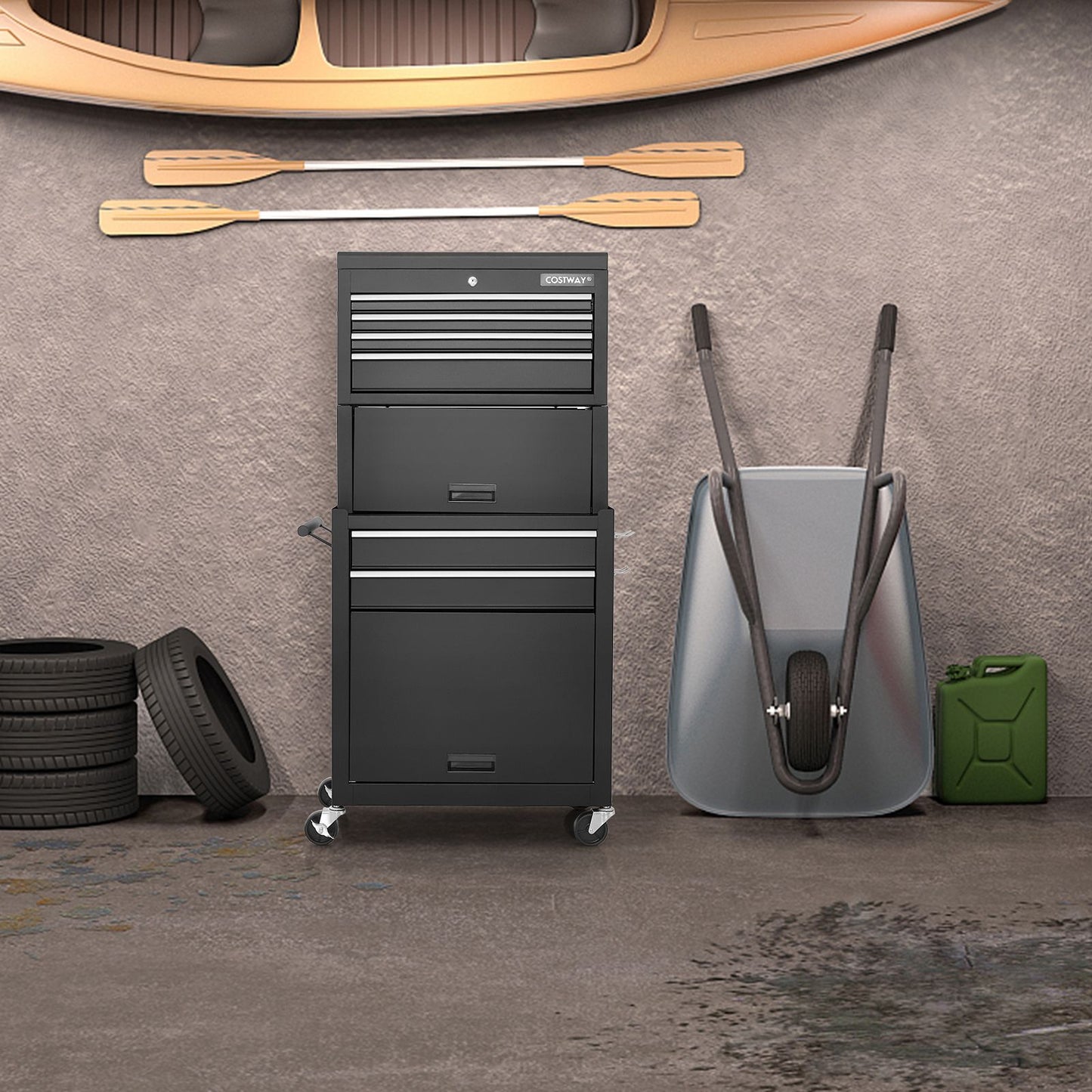 Lockable Tool Storage Cabinet with Handle, Drawers, Wheels and EVA Liner