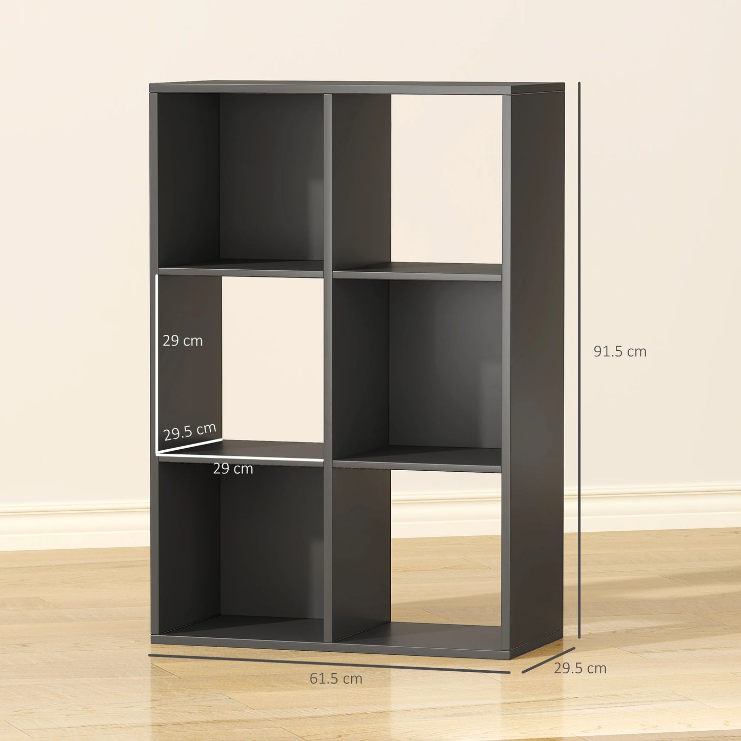 6-Cube Bookshelf, Display Shelving Unit for Home Office, Black