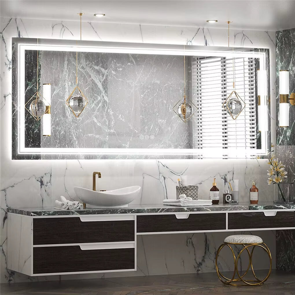 Large Illuminated Full-Length Dressing Mirror with Double Sink Design and Three Color Lighting Options