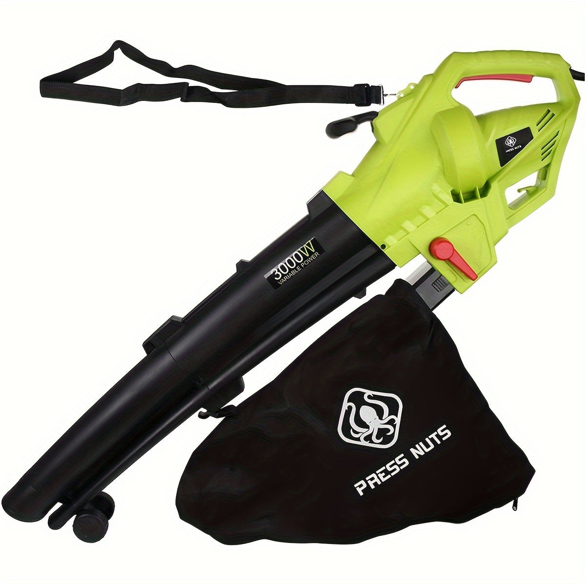 3000W 3-in-1 Leaf Blower & Vacuum Cleaner - Efficient Garden Leaf Collection with Large Storage Bag, Green