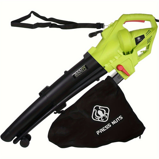 3000W 3-in-1 Leaf Blower & Vacuum Cleaner - Efficient Garden Leaf Collection with Large Storage Bag, Green