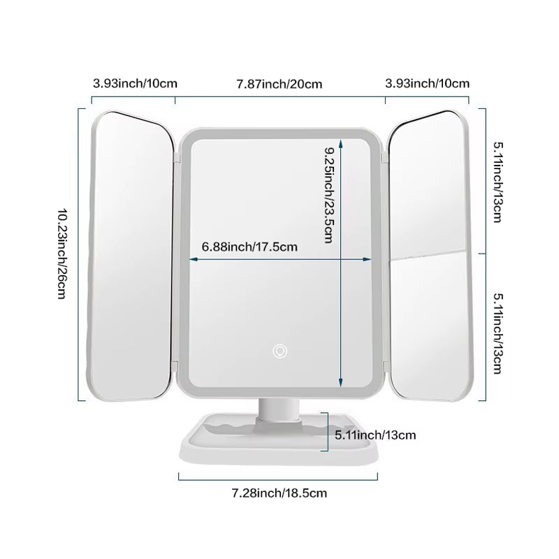 LED Trifold Makeup Mirror with Smart Lighting - Perfect for Dorms and Beauty Touch-Ups