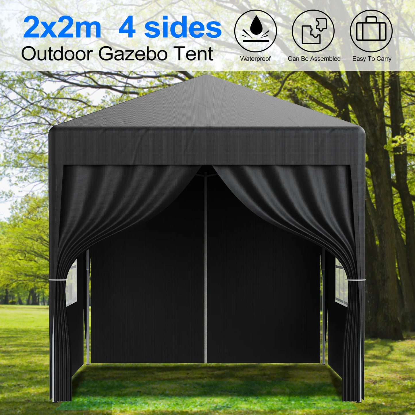 Premium 2x2M Pop-Up Gazebo with Side Walls - Waterproof Steel Frame for Outdoor Events