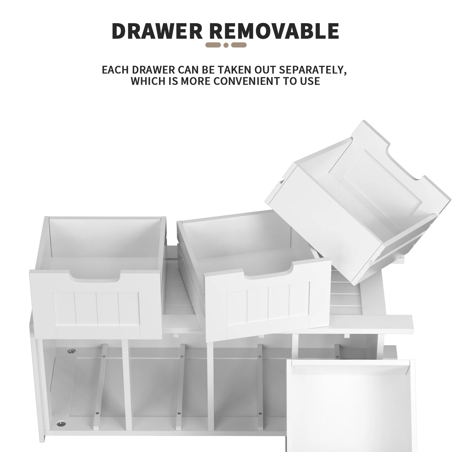 Sleek White Wooden Bathroom Storage Cabinet with 4 Drawers - Stylish Free-Standing Design (30 x 30 x 82 cm)