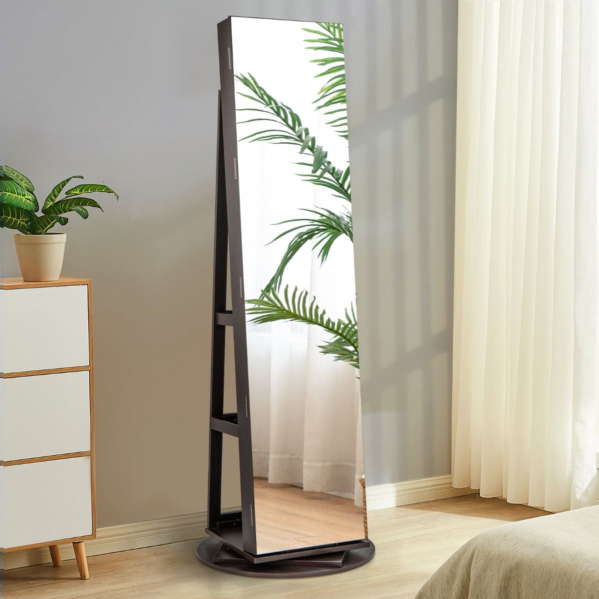 360-Degree Mirrored Jewelry Armoire with 3-Color Auto-On LED Lights