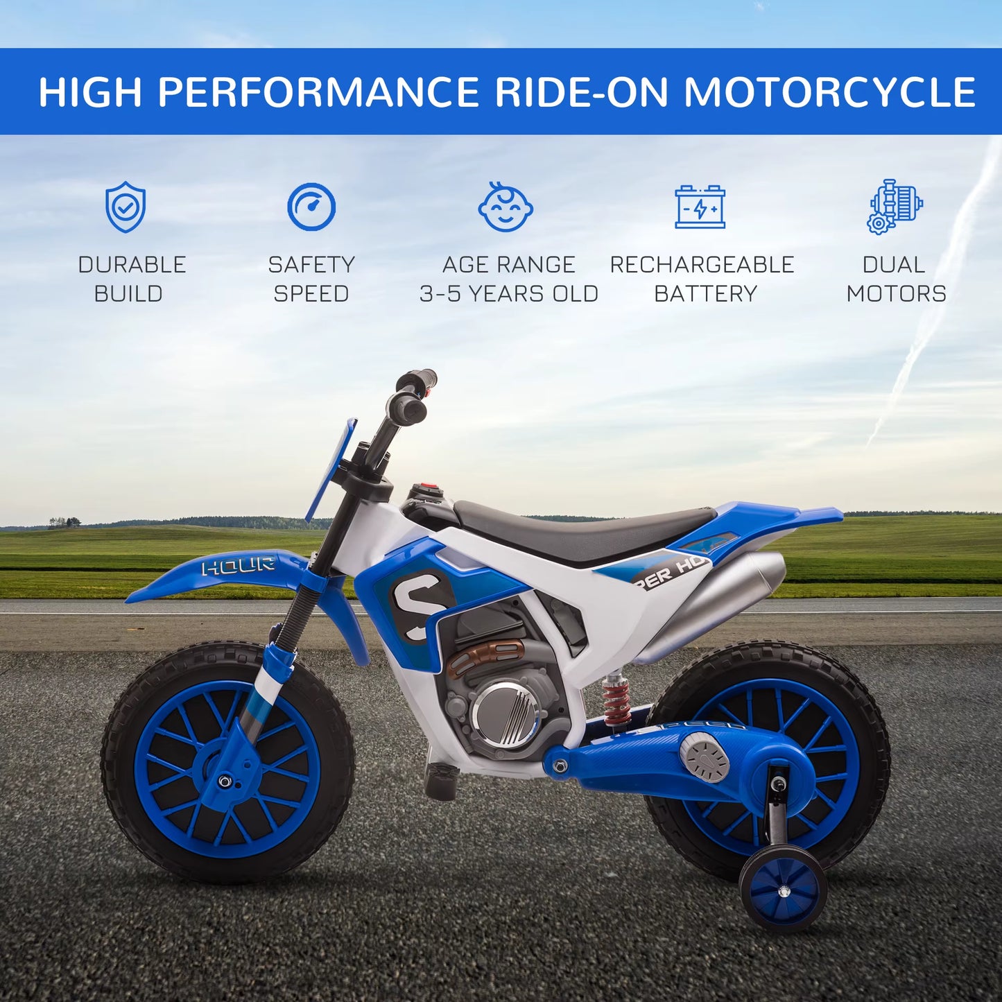 12V Kids Electric Motorbike Ride-On Motorcycle W/ Training Wheels
