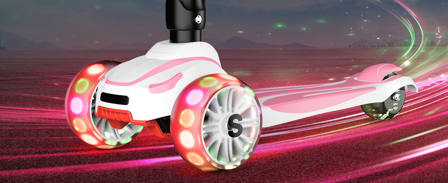 Sejoy Baby Scooter with LED Wheels Adjustable Height, Foldable Design & Dual Modes 2-8 Years