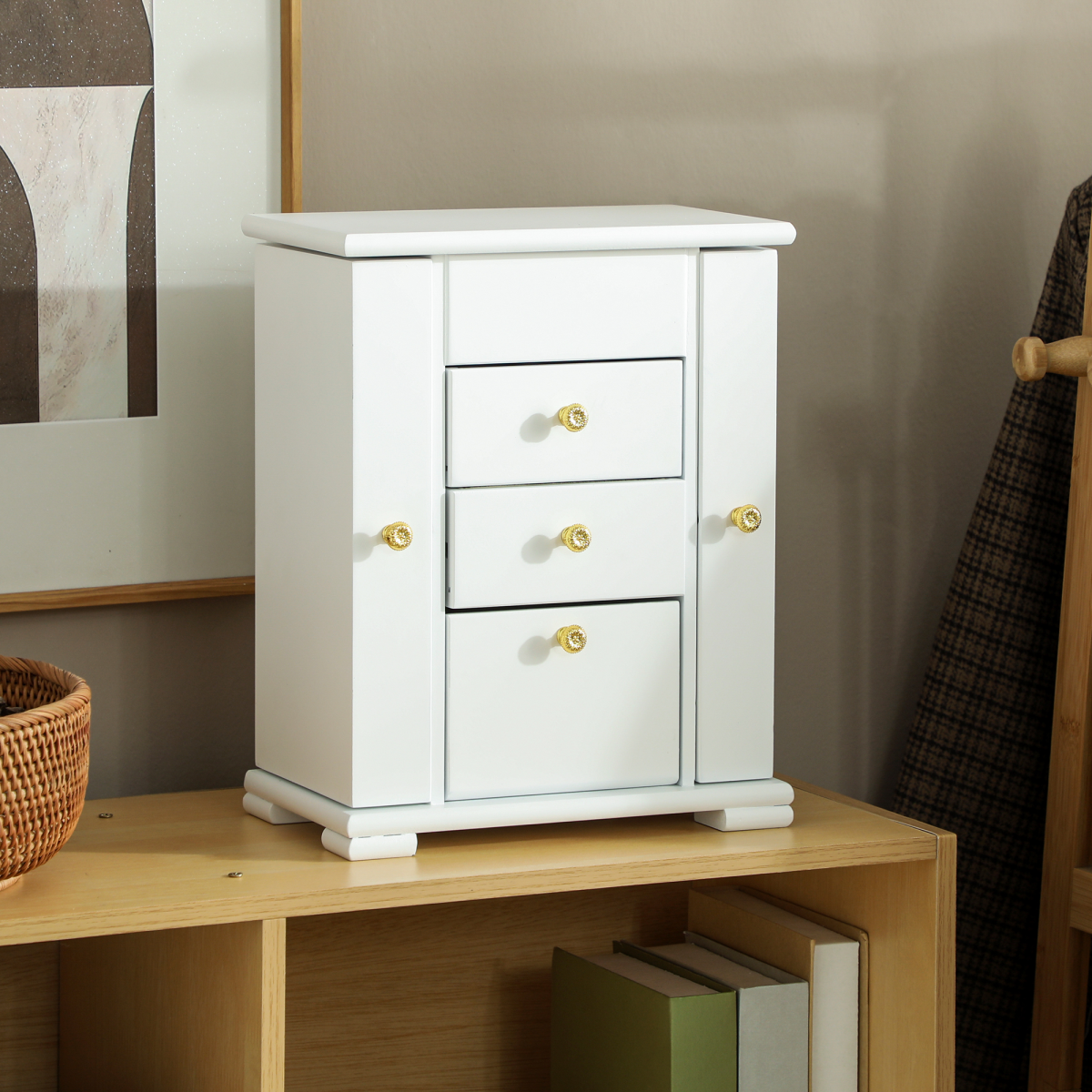 Elegant 4-Tier Jewellery Box with Mirror & Dual Drawers - White Beauty