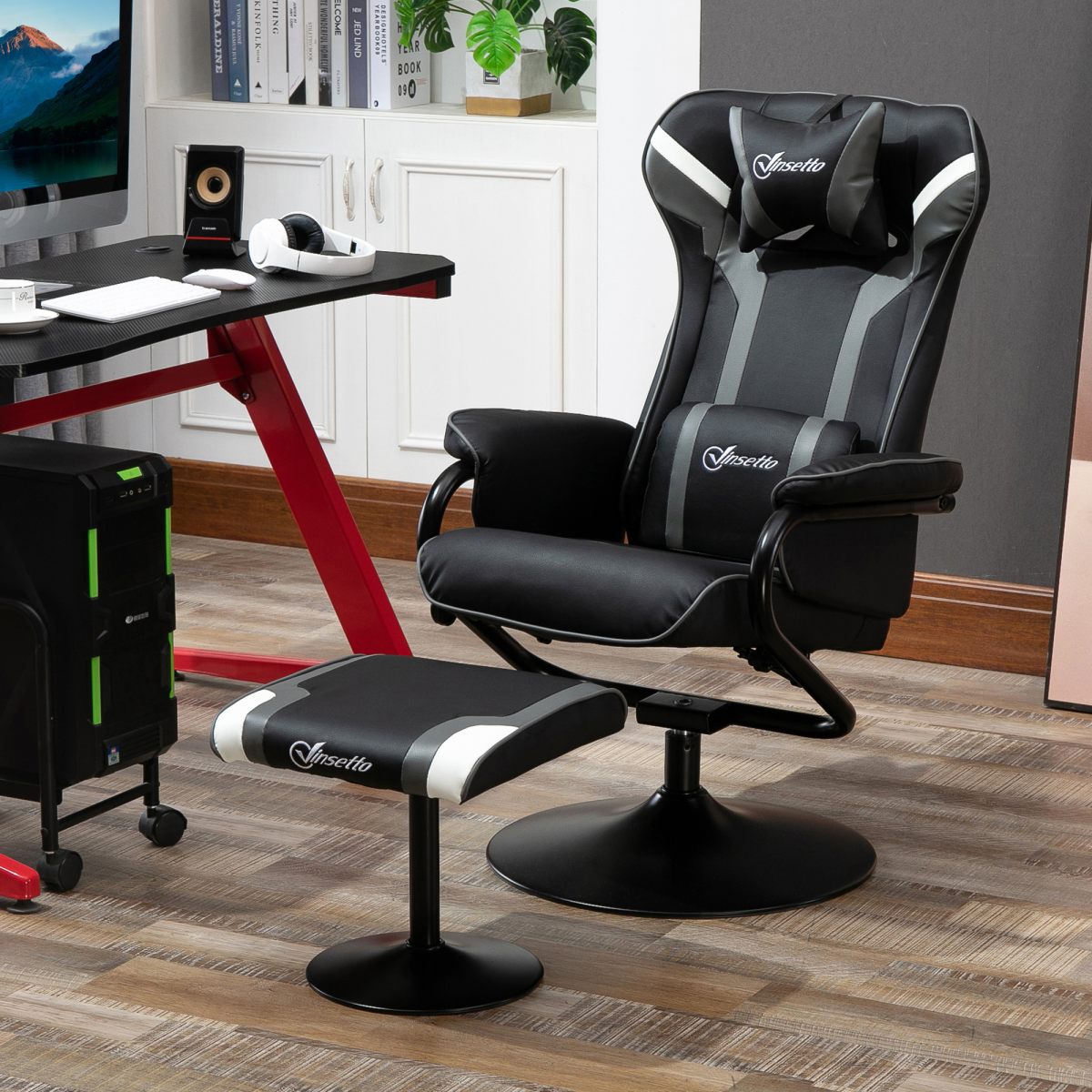 Racing-Style Gaming Chair with Footrest & Pedestal Base Deep Grey