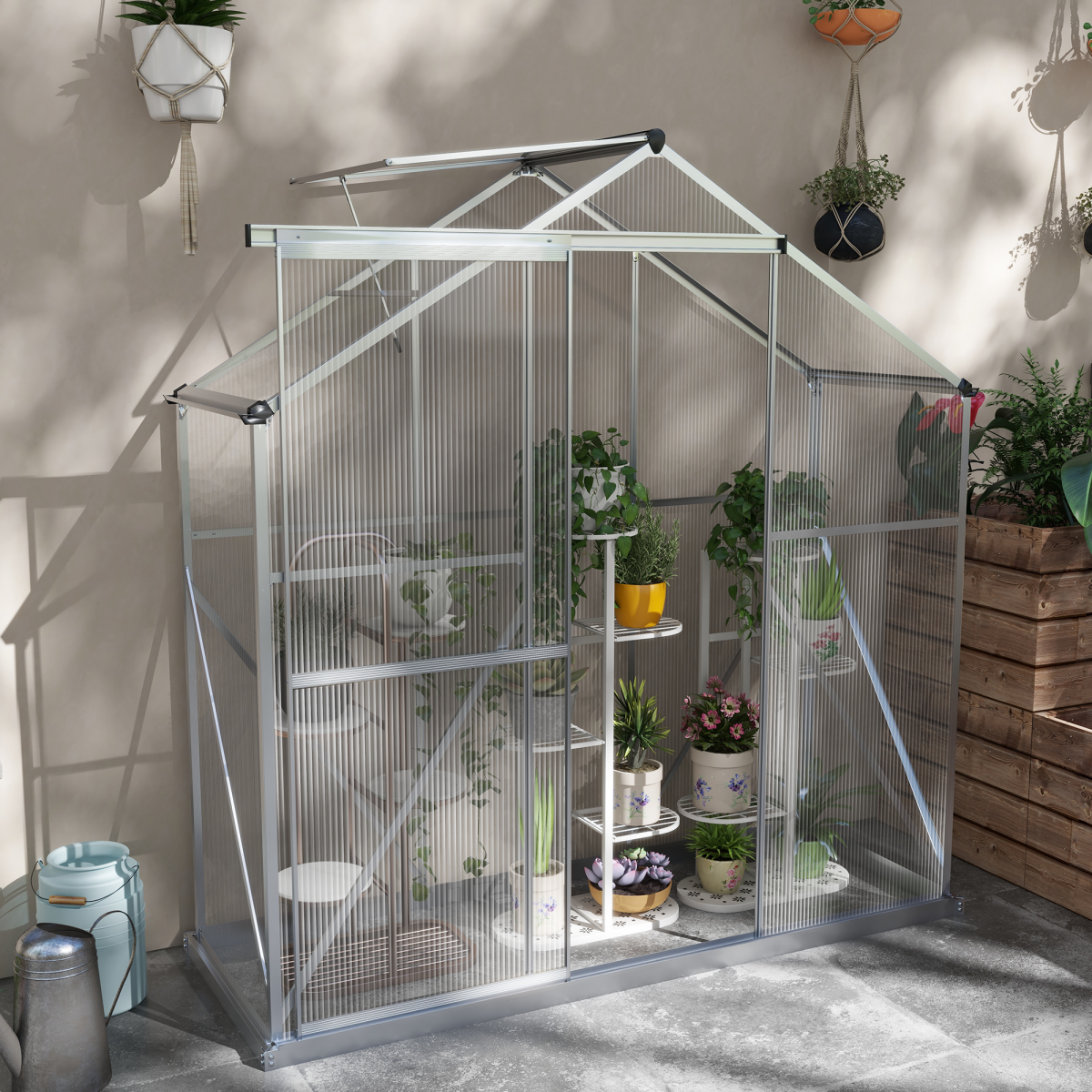 6x2.5ft Polycarbonate Greenhouse - Aluminium Frame, Silver