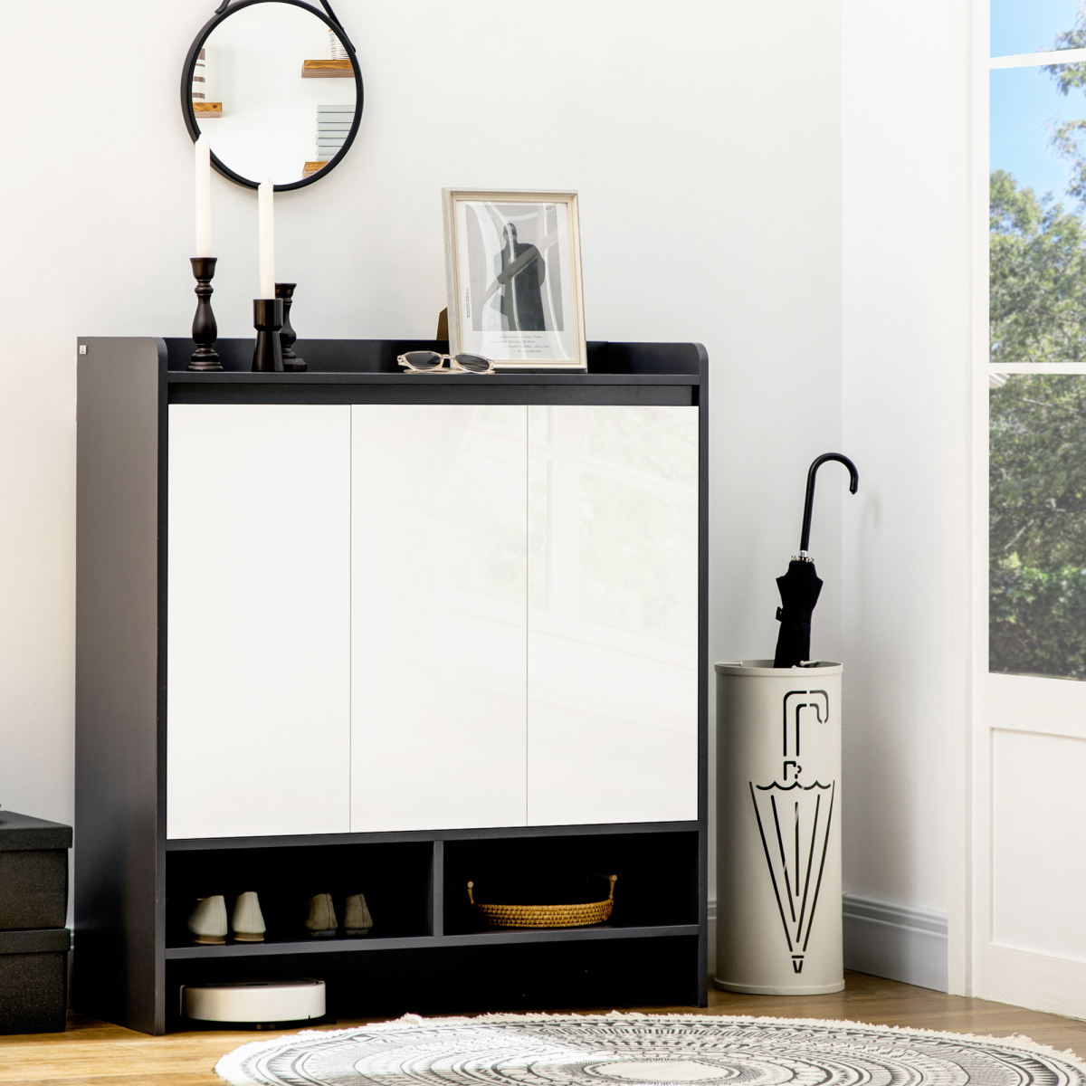 Hallway Shoe Cabinet with Open Compartment & Adjustable Shelves