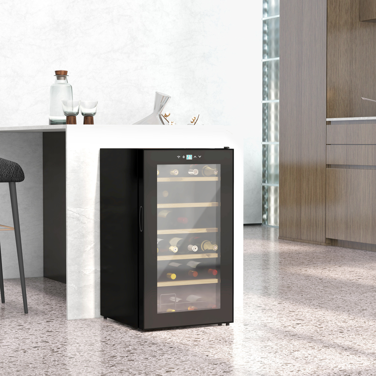 24-Bottle Wine Cooler with Glass Door & Digital Touch Control – Perfect Chill!