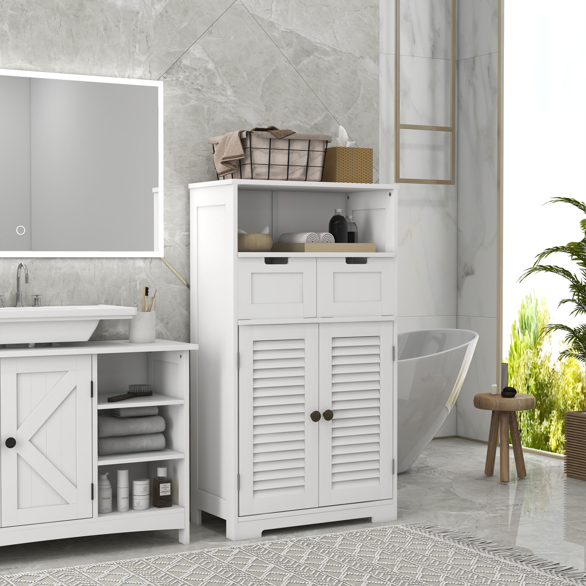 kleankin Compact Bathroom Storage Cabinet with Stylish Louvred Doors