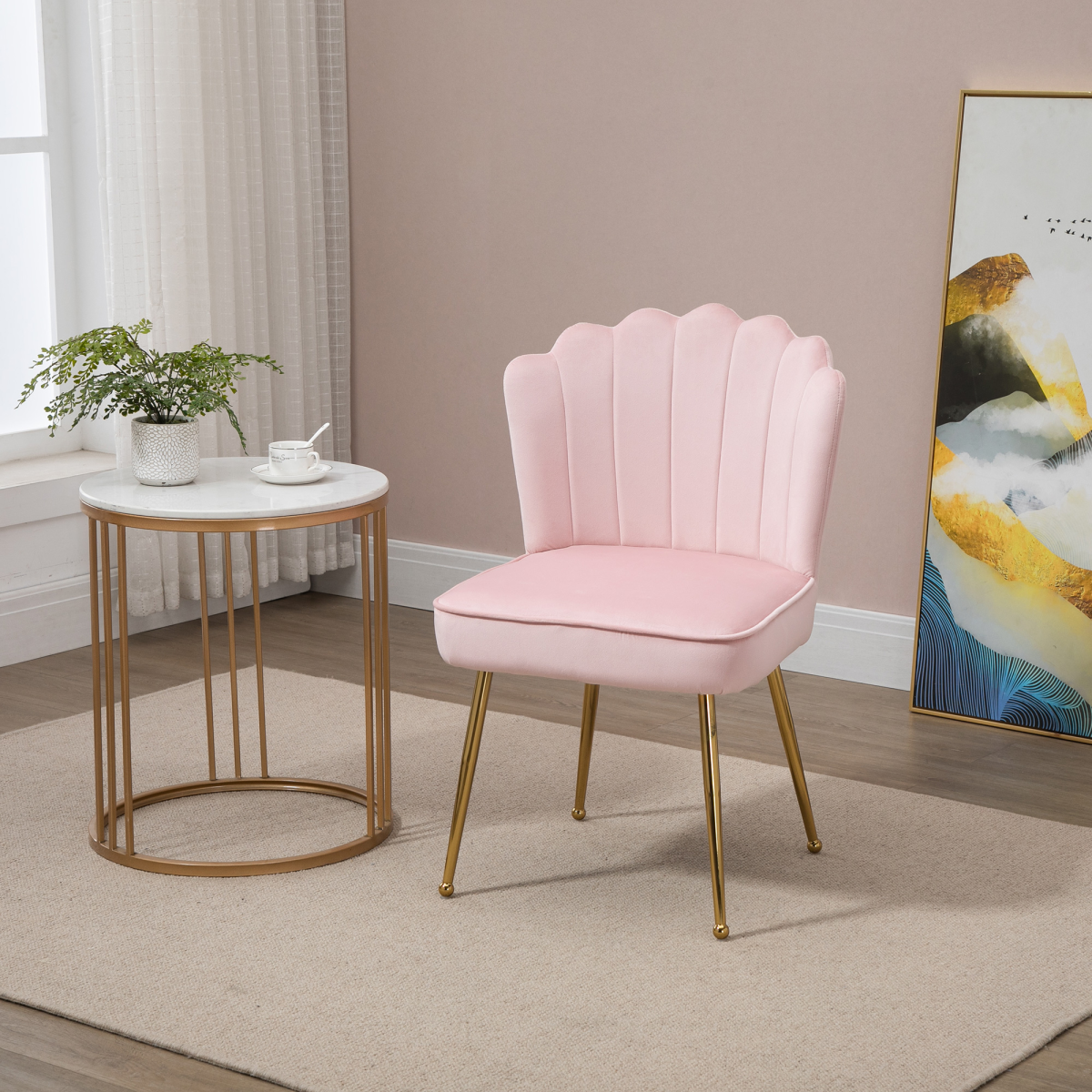 Velvet-Feel Shell Chair: Pink Luxe Accent with Metal Legs