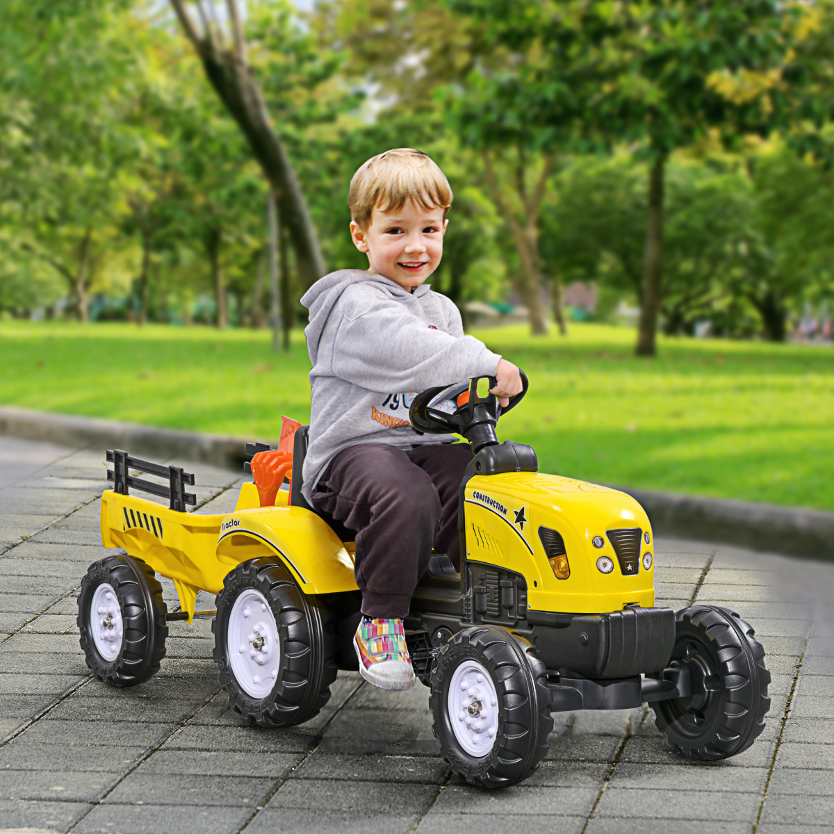 Pedal Go-Kart Tractor with Shovel & Rake, 4 Wheels