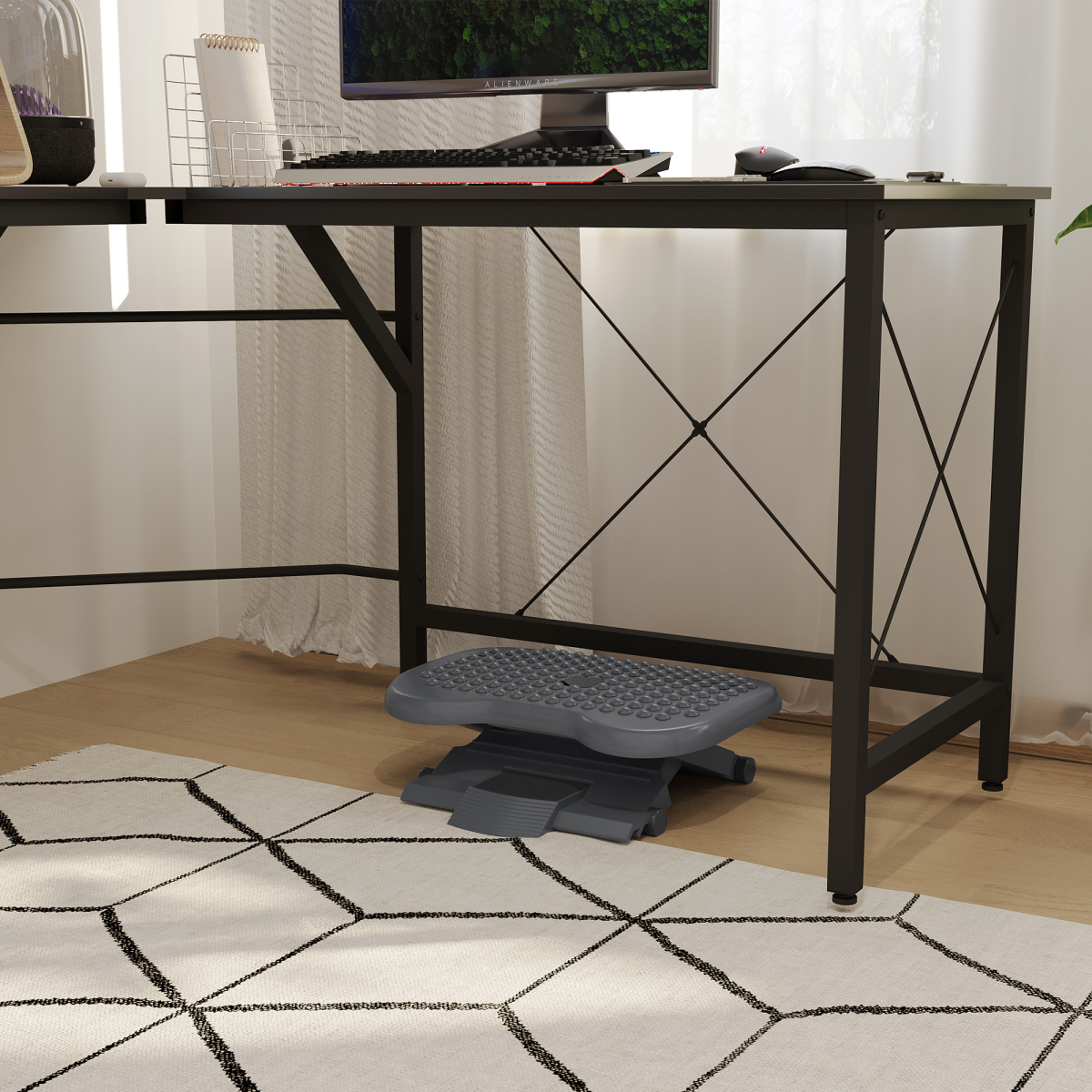 3-Position Tilting Foot Rest with Adjustable Massage for Home & Office - Black