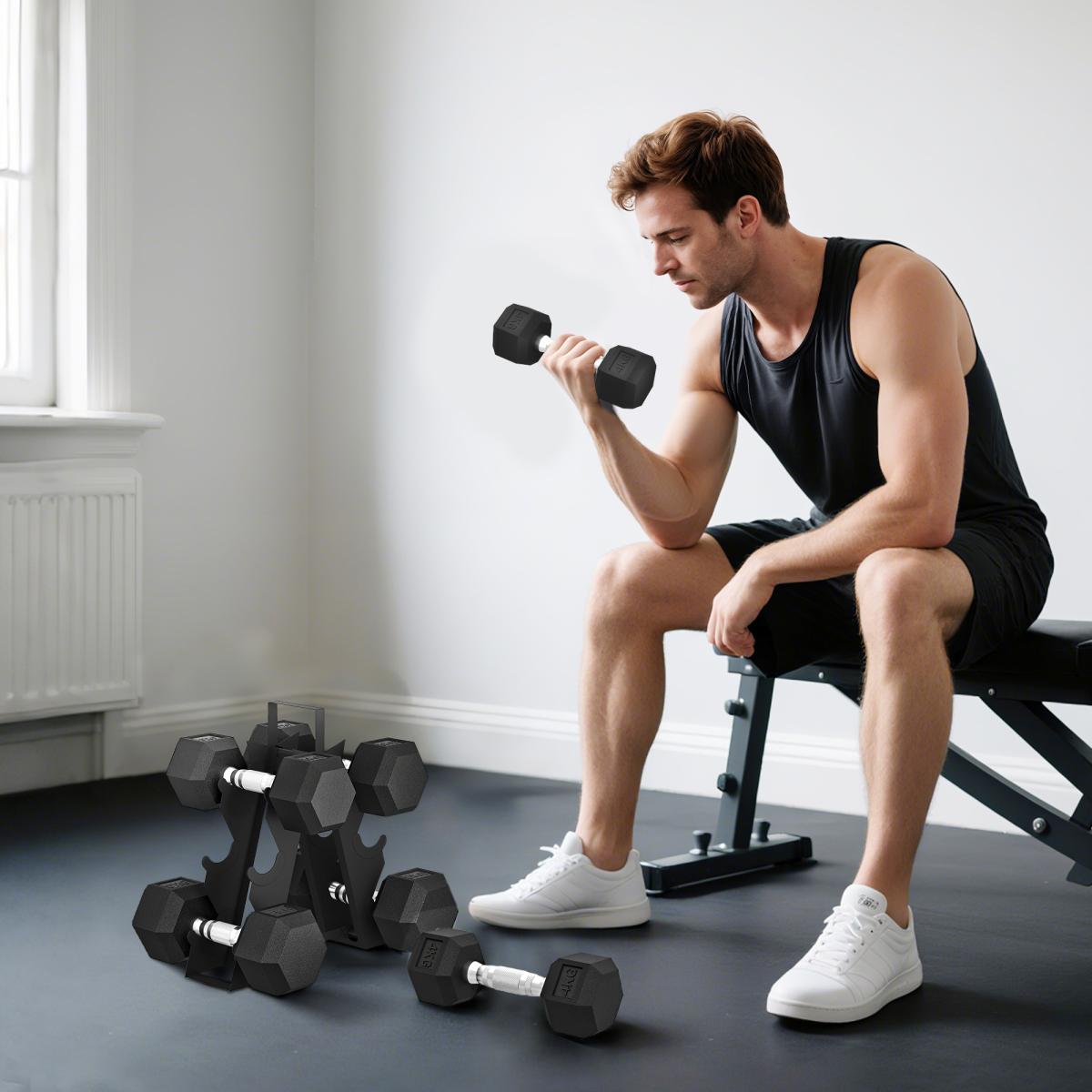 SPORTNOW 36KG Hex Dumbbell Set with Ergonomic Rack & Rubber Coated Weights