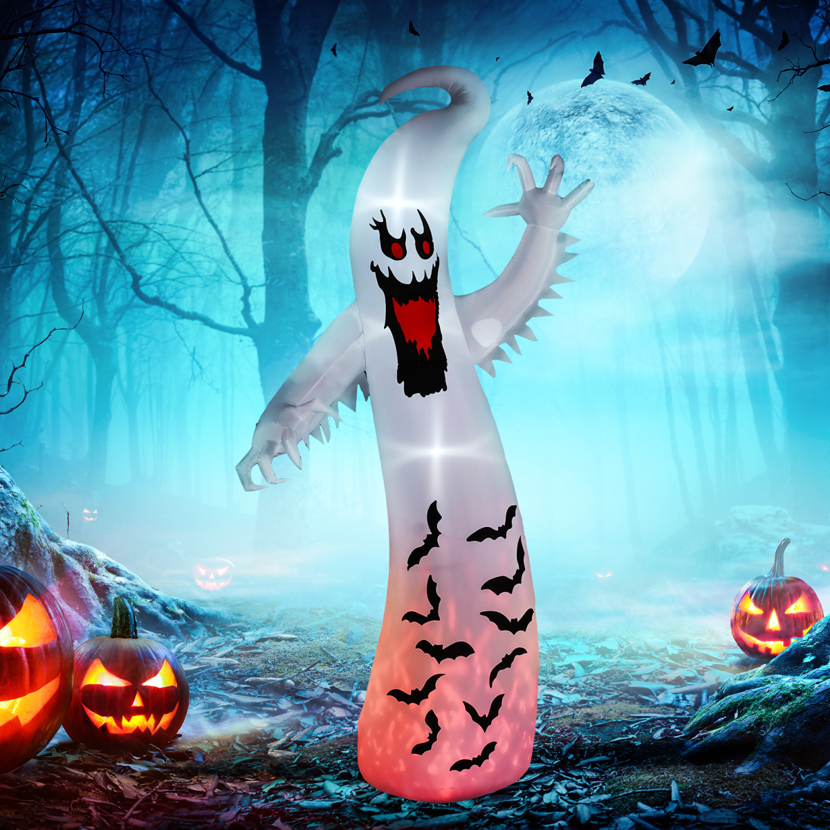 11.8ft Spooky Ghost Inflatable with LED Lights and Rotating Flame
