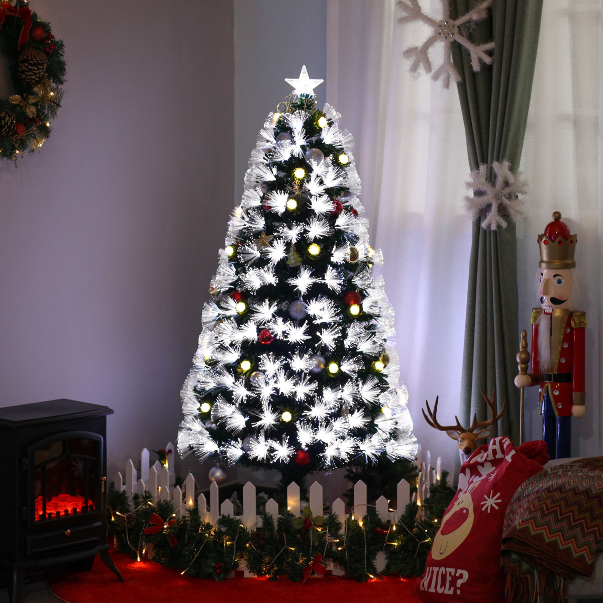 5ft White LED Christmas Tree, 90 LEDs, Star Topper, Tri-Base, Pre-Lit