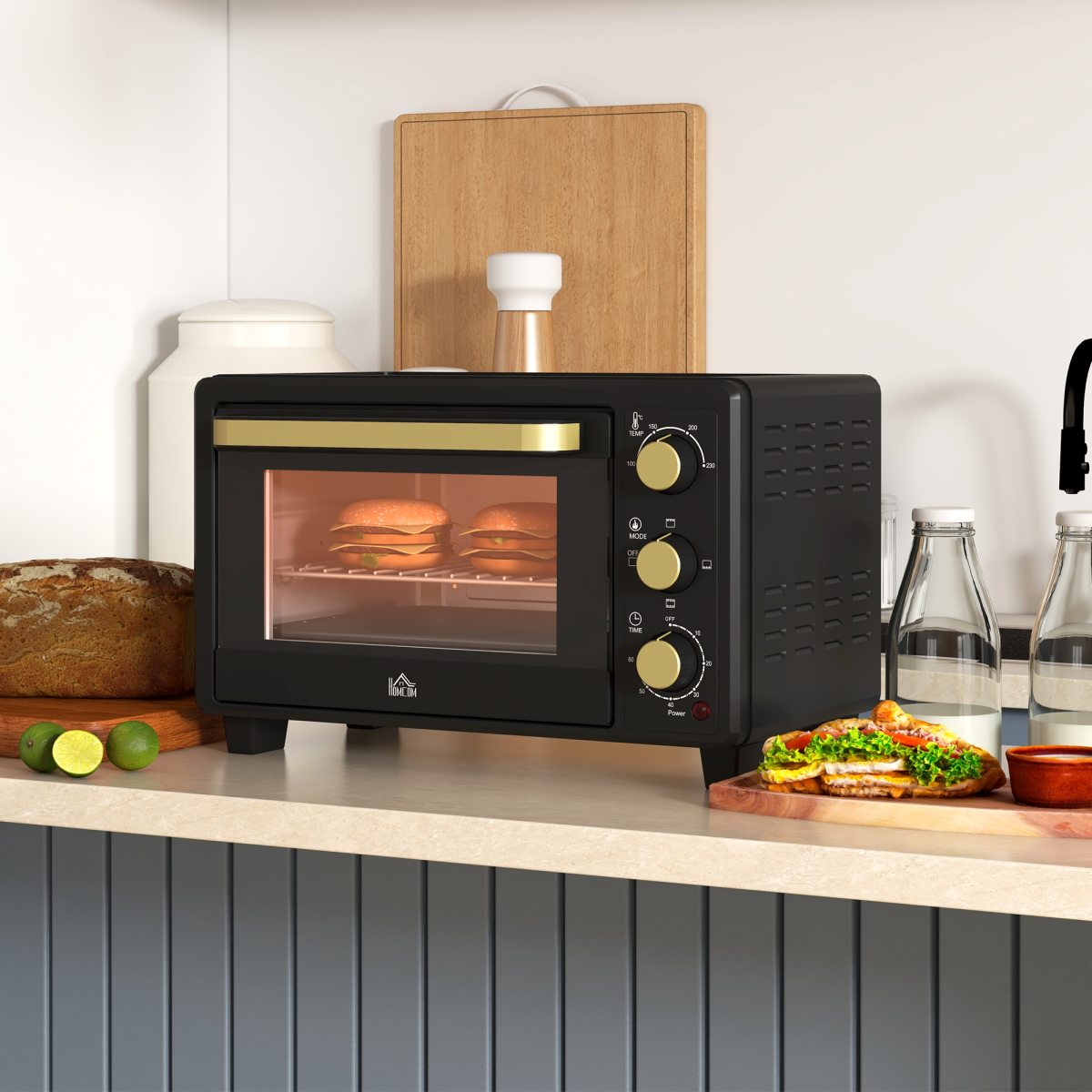 16L Mini Countertop Oven: Adjustable Temp & Timer, 1400W, Sleek Black