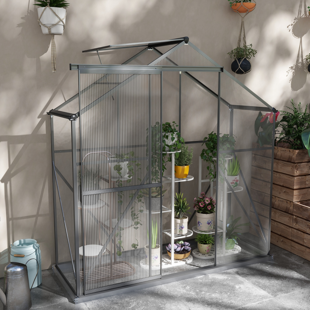 6x2.5ft Polycarbonate Greenhouse - Aluminium Frame, Dark Grey