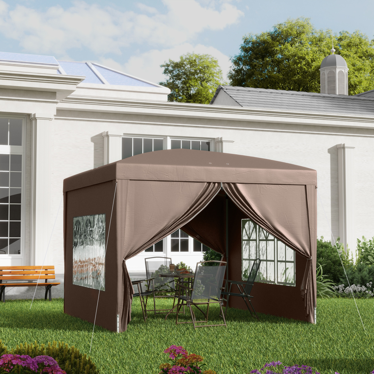 3x3m Pop-Up Gazebo with UV Canopy, Rust-Resistant, Includes Bag & Sidewalls