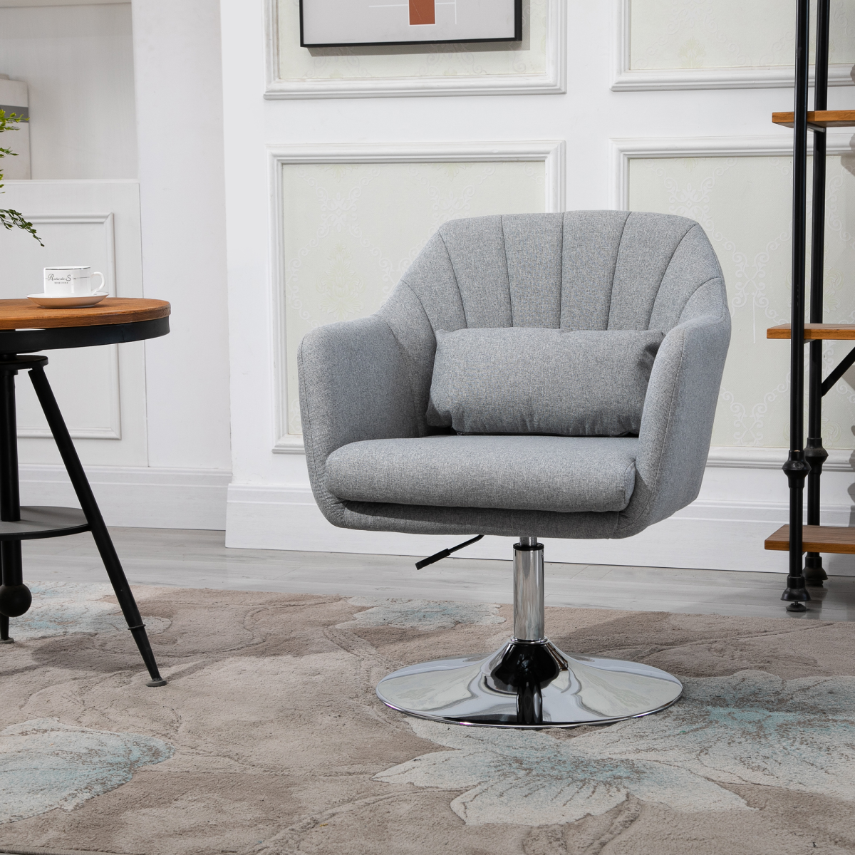 Retro Linen Swivel Tub Chair - Steel Frame, Light Grey, 360°
