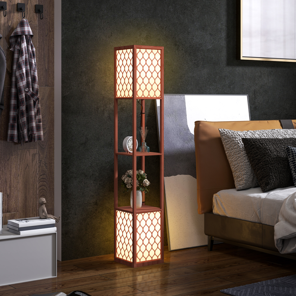 2-Light Modern Floor Lamp with Stylish Shelves - Elegant & Functional!
