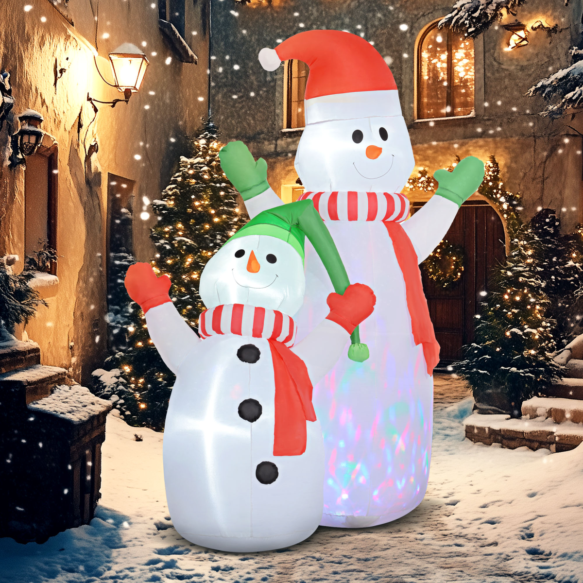 8FT Christmas Inflatable Snowman with Rotating Colorful LED Lights