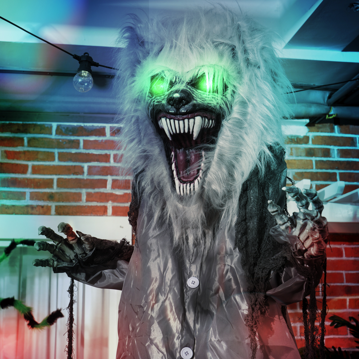 Halloween Skeleton Werewolf Animatronic Prop with Light-Up Eyes