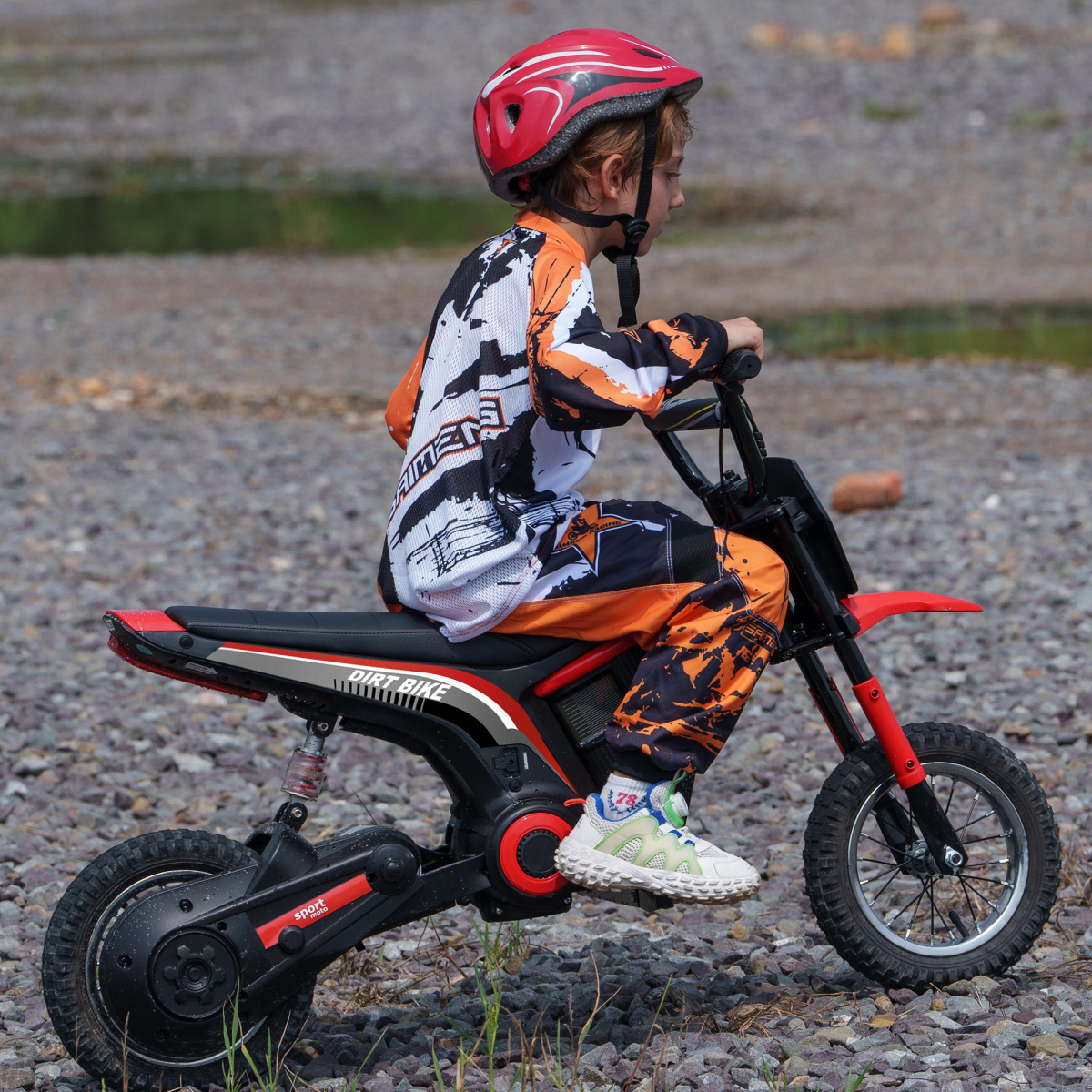 24V Kids Electric Motorbike - Twist Grip, Horn, Music & Lights, Red