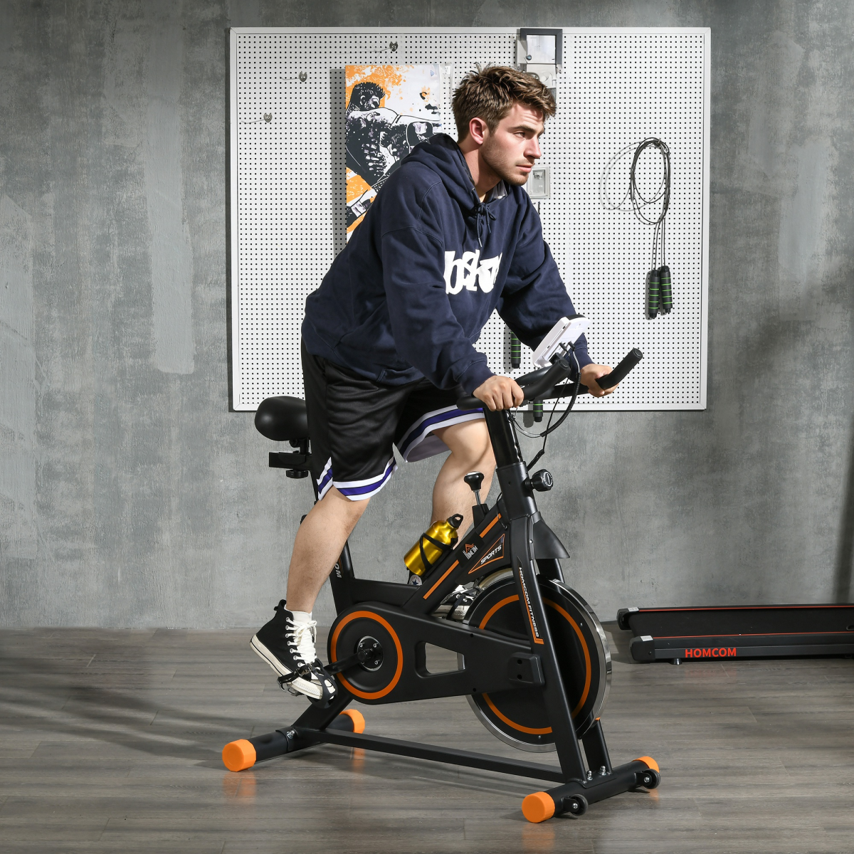 Indoor Cycling Bike: LCD Display, Heart Rate Sensor, Orange Power
