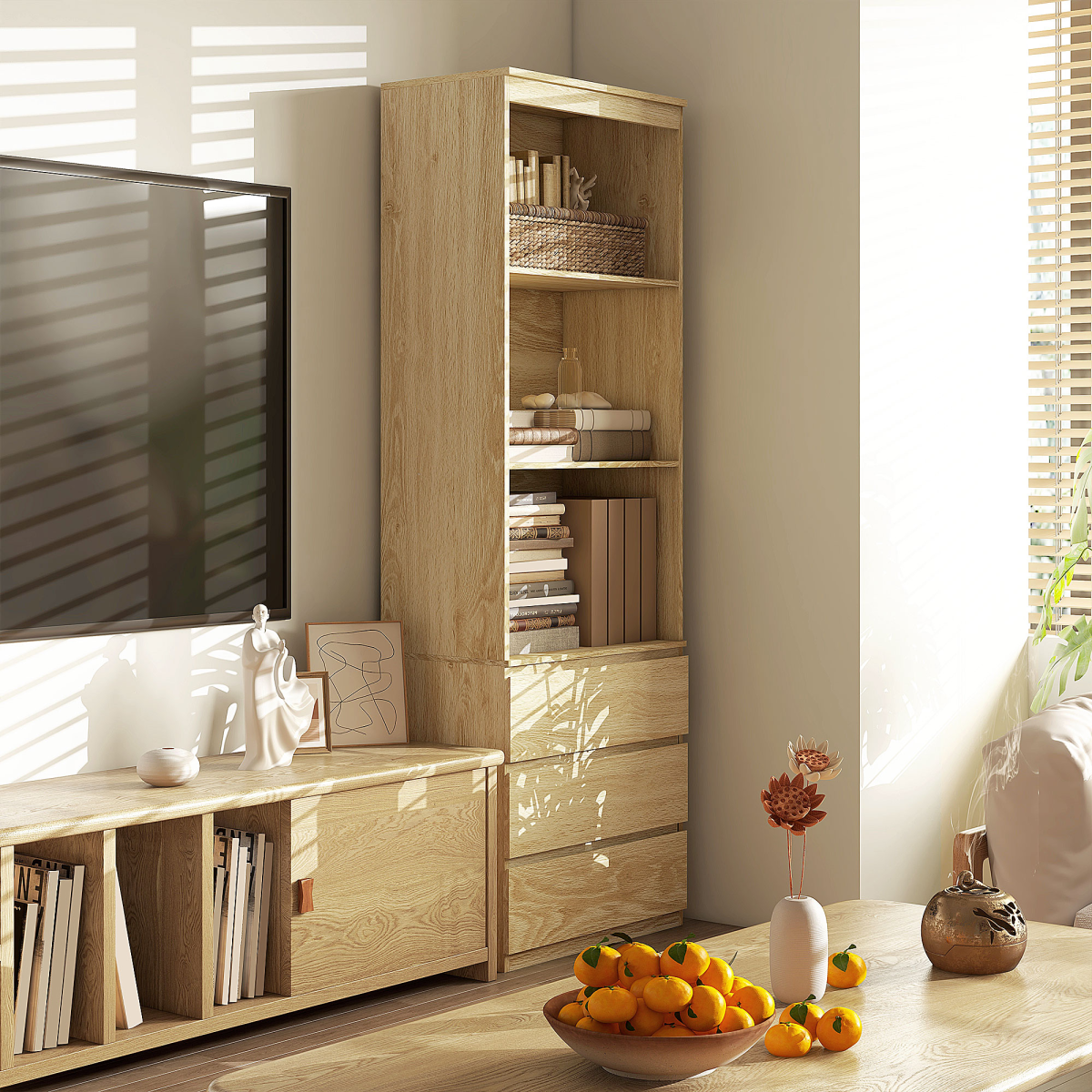 180cm Tall Oak Bookshelf: Stylish Storage & Display Solution