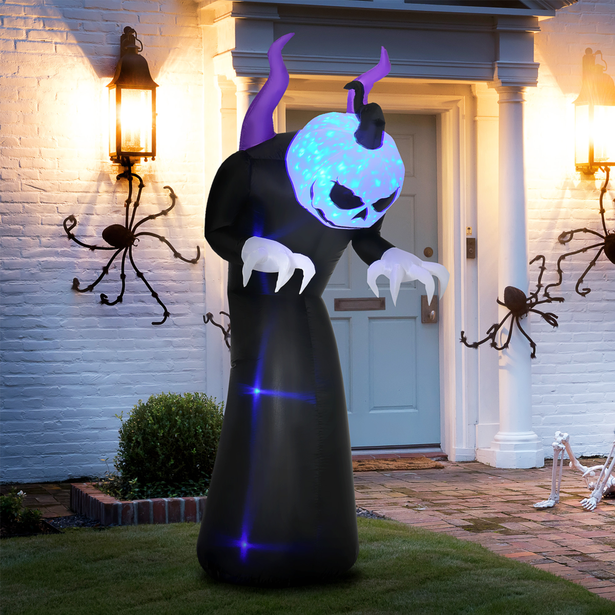 7ft Inflatable Halloween Ghost Horns with LED Flame Effect - Outdoor