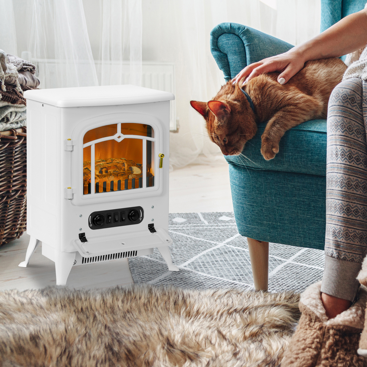 Cozy Electric Fireplace Stove - 950/1850W Vintage Log Flame Effect