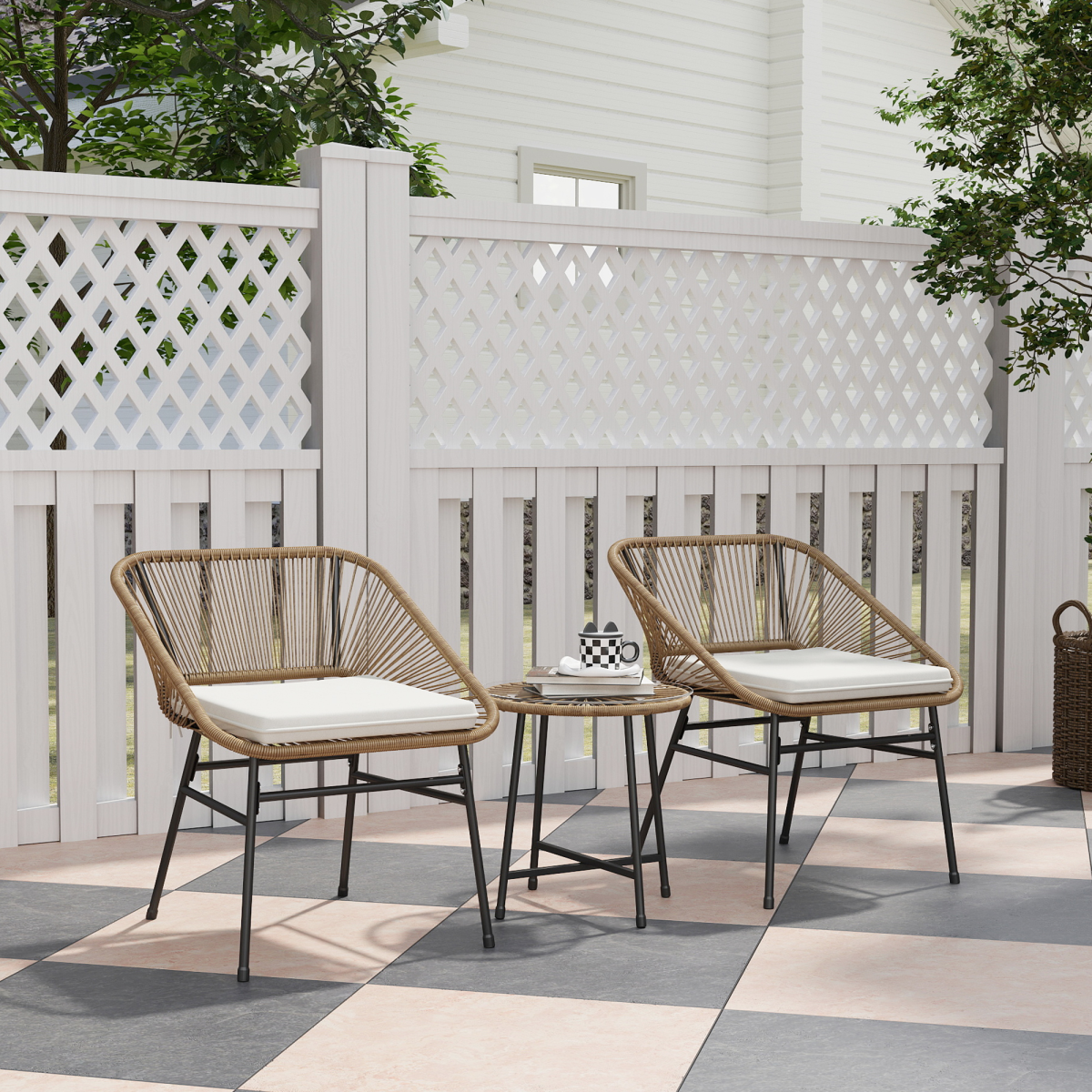 Rattan Bistro Set for Small Balconies Cushioned, Weatherproof