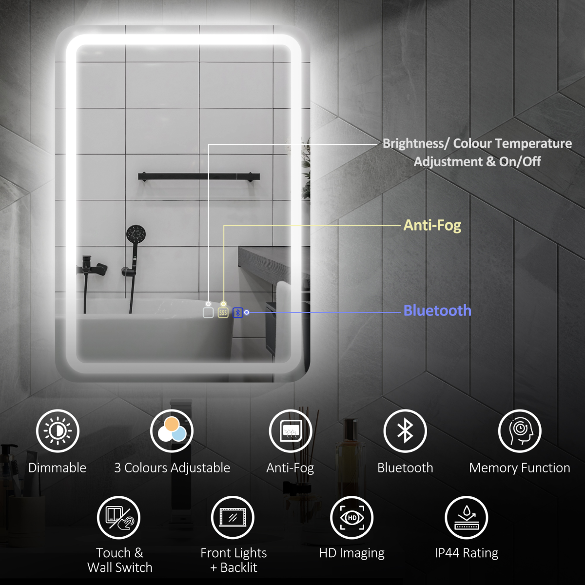 Elegant Smart Bathroom Cabinet Mirror with Bluetooth & Adjustable LED Lights