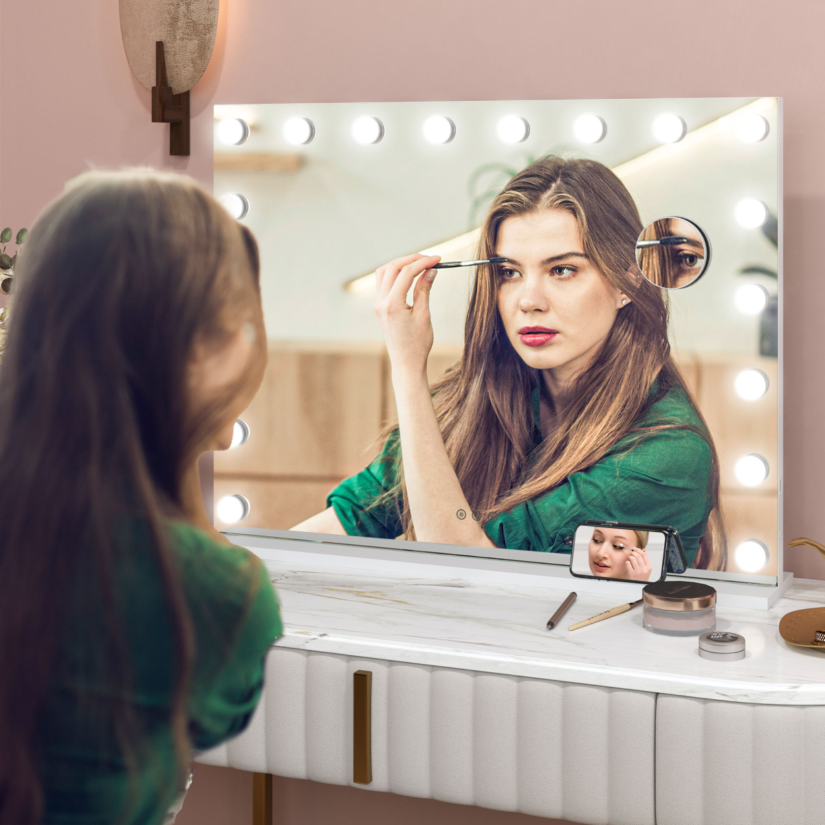 RadiantGlow LED Vanity Mirror: 10X Magnification, USB Port & 3 Lighting Modes
