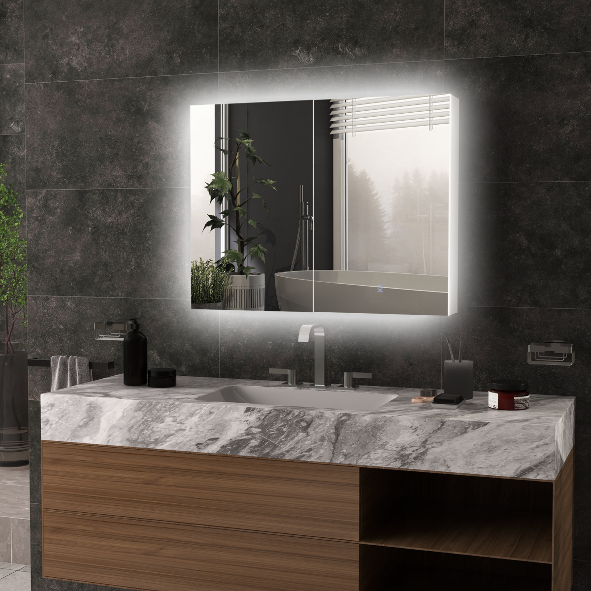 Smart Wall-Mounted Bathroom Cabinet with LED Mirror & USB Charging